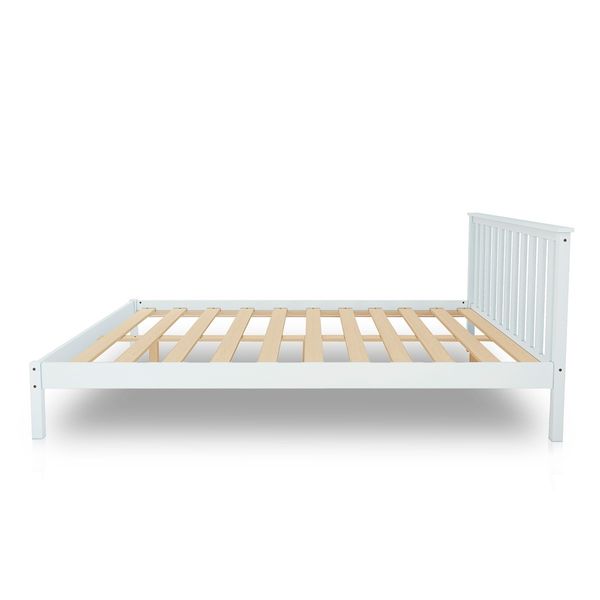 Wooden Bed Frame Queen Size Mattress Base Pine Platform Bedroom Furniture - White