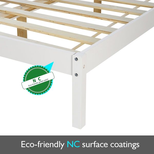 Wooden Bed Frame Double Size Mattress Base Pine Platform Bedroom Furniture - White