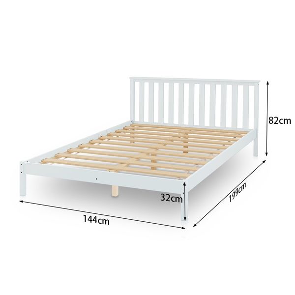 Wooden Bed Frame Double Size Mattress Base Pine Platform Bedroom Furniture - White