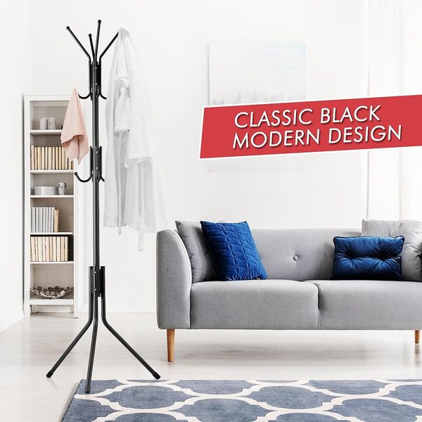 180cm Metal Coat Rack Entryway Hat Hanger Stand Tree Coat Holder-Black