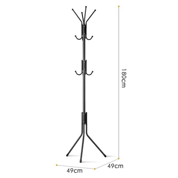 180cm Metal Coat Rack Entryway Hat Hanger Stand Tree Coat Holder-Black