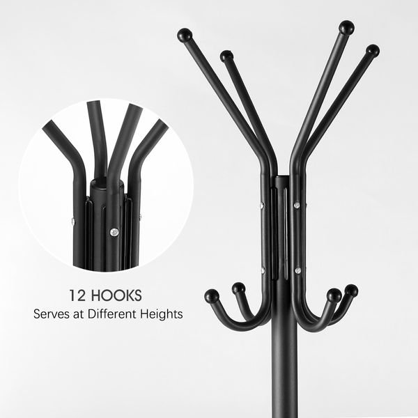 180cm Metal Coat Rack Entryway Hat Hanger Stand Tree Coat Holder-Black