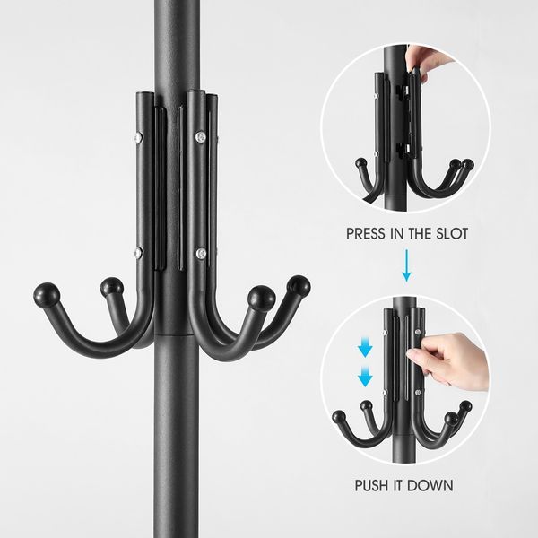 180cm Metal Coat Rack Entryway Hat Hanger Stand Tree Coat Holder-Black