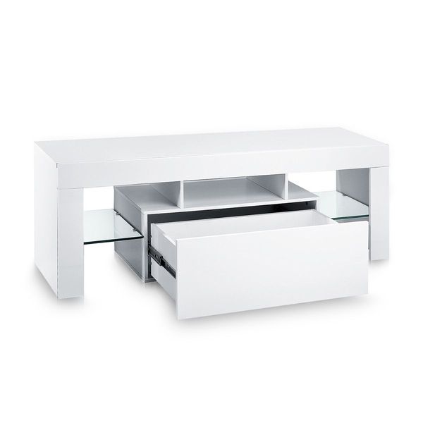 TV Stand Cabinet LED Entertainment Unit 130cm Gloss Wood Storage Drawer Shelf - White