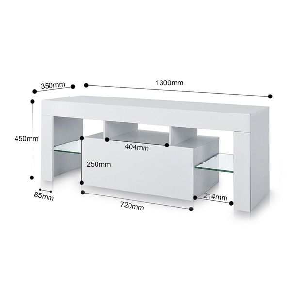 TV Stand Cabinet LED Entertainment Unit 130cm Gloss Wood Storage Drawer Shelf - White