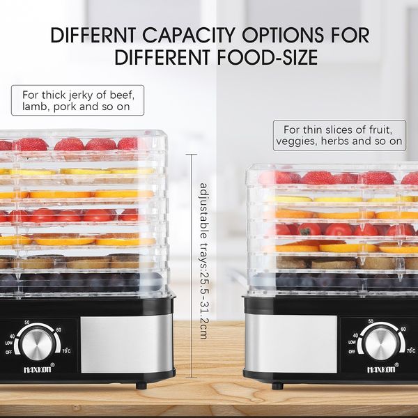 Food Dehydrator Fruit Meat Dryer Beef Jerky Maker w/ 7 Adjustable Trays - Black