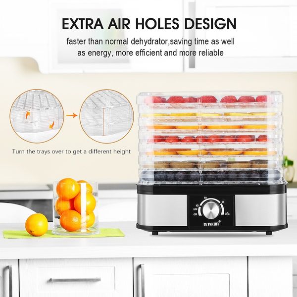 Food Dehydrator Fruit Meat Dryer Beef Jerky Maker w/ 7 Adjustable Trays - Black