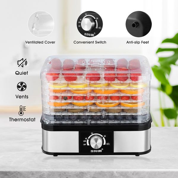 Food Dehydrator Fruit Meat Dryer Beef Jerky Maker w/ 7 Adjustable Trays - Black