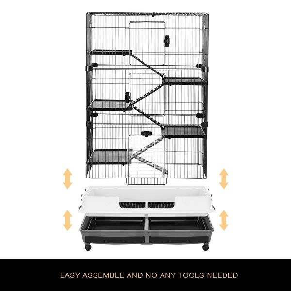 Rabbit Hutch Pet Cat Cage Bunny Ferret Guinea Pig Crate Small Animal House Indoor Outdoor Metal on Wheels 5 Levels