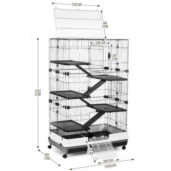 Rabbit Hutch Pet Cat Cage Bunny Ferret Guinea Pig Crate Small Animal House Indoor Outdoor Metal on Wheels 5 Levels