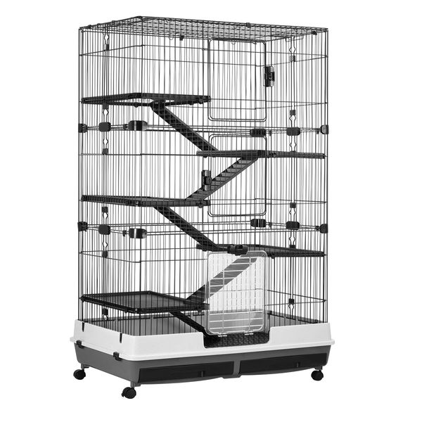 Rabbit Hutch Pet Cat Cage Bunny Ferret Guinea Pig Crate Small Animal House Indoor Outdoor Metal on Wheels 5 Levels