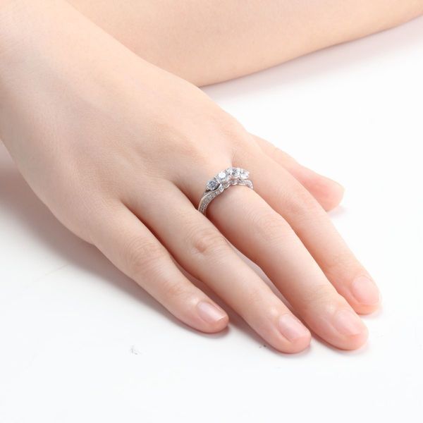 Unique Milky way Ring 4 Stone Abreast Sterling Silver Engagement Wedding Gift