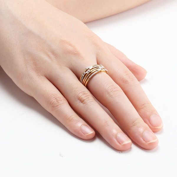 Multi-layer Plated Ring S925 Sterling Silver Rectangular Stone-Gold