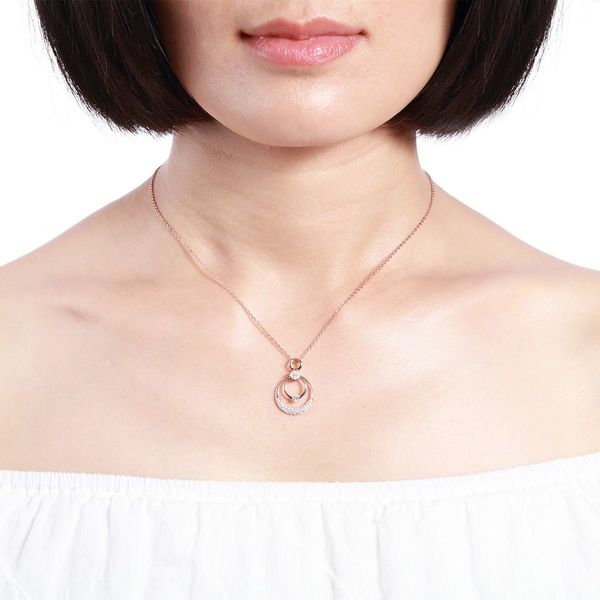 Dual Halo Circle Necklace Pendant Rose Gold Plated Sterling Silver