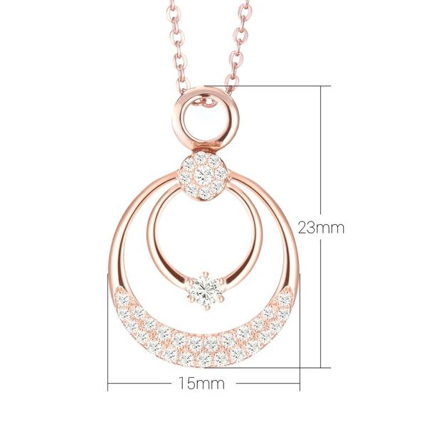 Dual Halo Circle Necklace Pendant Rose Gold Plated Sterling Silver