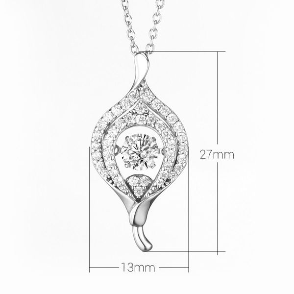 Round Dancing Stone Pendant Necklace Crystal Sterling Silver Chain