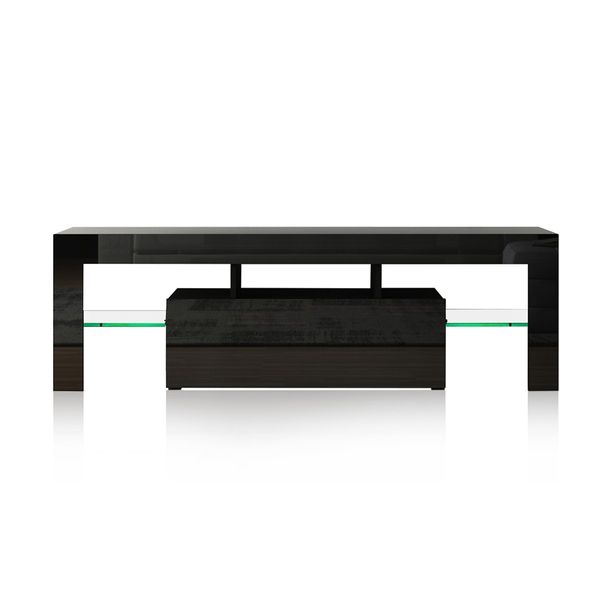 130cm TV Stand Cabinet LED Entertainment Unit Gloss Wood Storage Drawer - Black