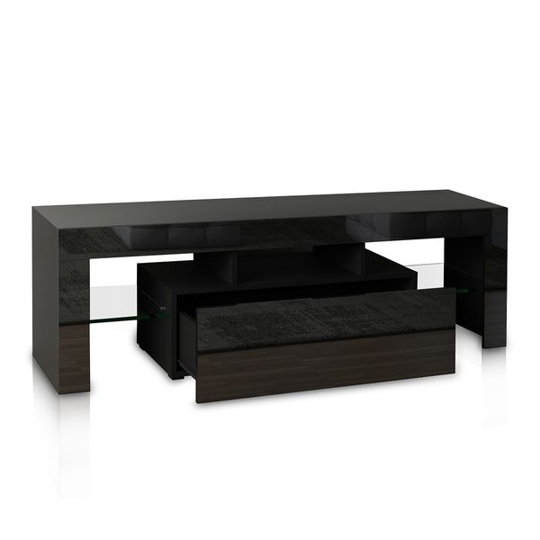 130cm TV Stand Cabinet LED Entertainment Unit Gloss Wood Storage Drawer - Black