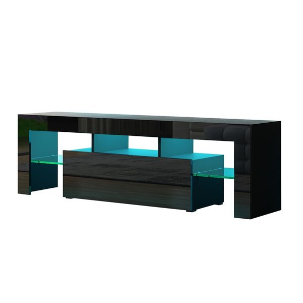 130cm TV Stand Cabinet LED Entertainment Unit Gloss Wood Storage Drawer - Black