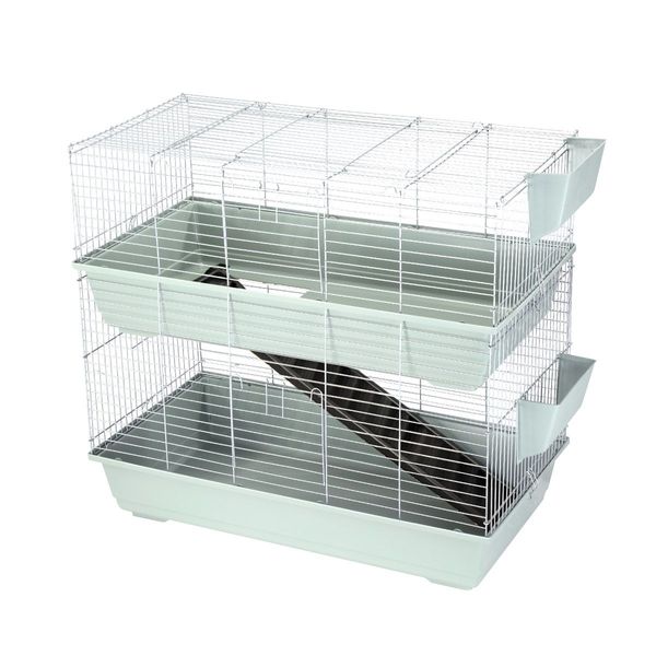 Indoor Rabbit Hutch Cat Cage Bunny Pet Crate Ferret House Small Animal Guinea Pig Metal 2 Levels