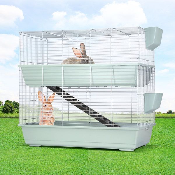 Indoor Rabbit Hutch Cat Cage Bunny Pet Crate Ferret House Small Animal Guinea Pig Metal 2 Levels