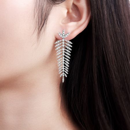 Sterling Silver Fern Shaped Drop Earrings