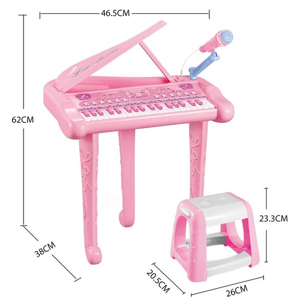 37 Key Kids Electronic Keyboard Piano Organ Musical Toy w/Microphone & Stool