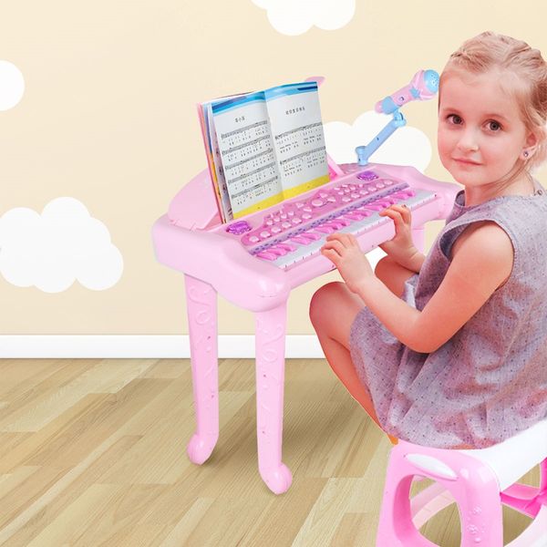 37 Key Kids Electronic Keyboard Piano Organ Musical Toy w/Microphone & Stool