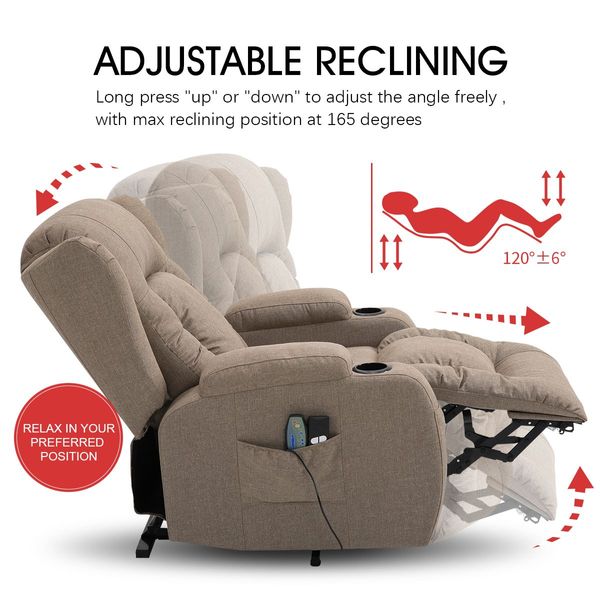 Electric Massage Chair Linen Fabric Recliner Sofa Lift Motor Armchair 8 Point Heating Seat