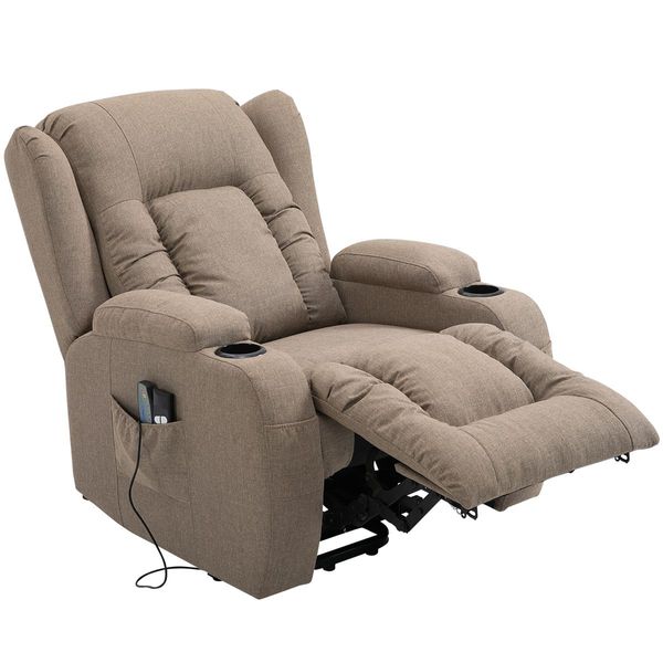 Electric Massage Chair Linen Fabric Recliner Sofa Lift Motor Armchair 8 Point Heating Seat