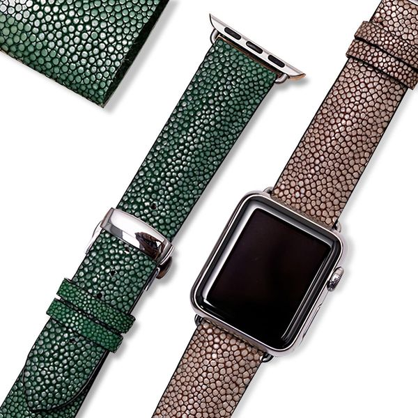 Waterproof Pearl Shell Manta Ray Leather Apple Watch Band 38mm 40mm 42mm 44mm Compatible