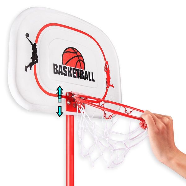 1.6m-2.4m Large Kids Portable Basketball Hoop Stand System Set Adjustable Height Net Ring Ball