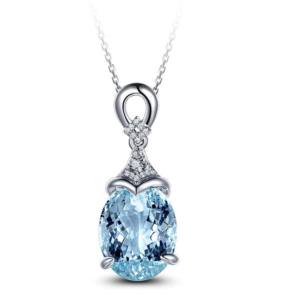 Sky Blue Topaz Faceted Oval Cut Stone Pendant Necklace