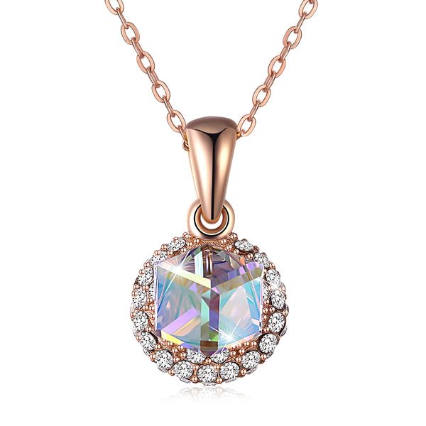 Square Crystal Stone Crystal-encrusted Base Sterling Silver-Pink Champagne