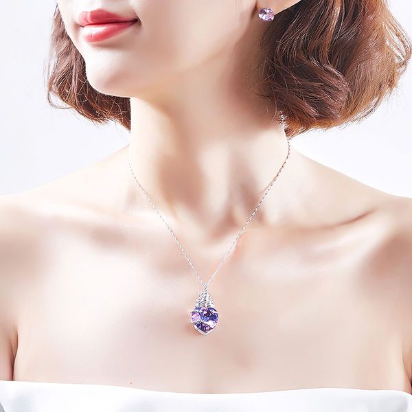 Heart Shaped Castle Crowned Stirling Silver Necklace - Blue Amethyst