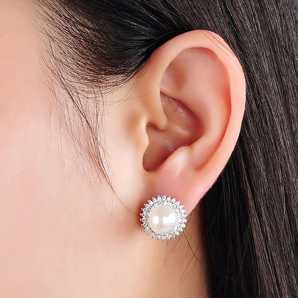 Snowflake Halo Pearl Stud Earrings Sterling Silver Christmas Party Jewellery S925