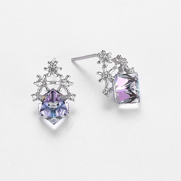 Christmas Snowflake Cubic Swarovski Crystal Post Earrings S925 Sterling Silver