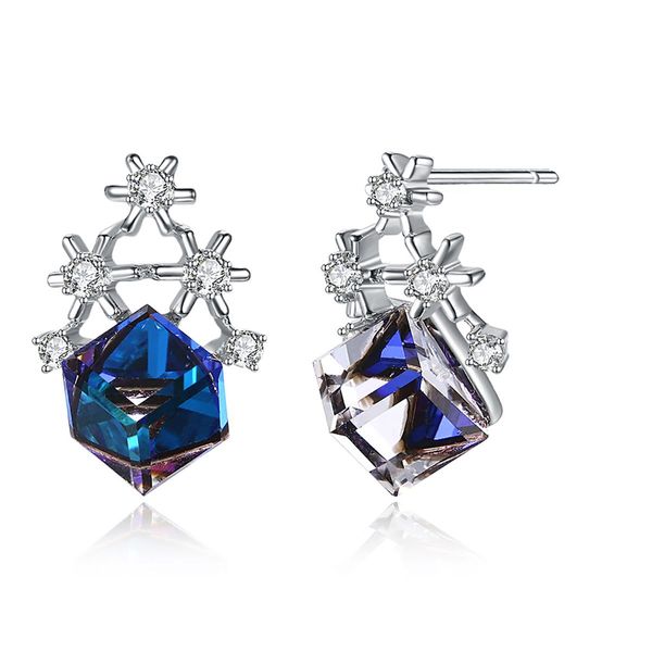 Christmas Snowflake Cubic Swarovski Crystal Post Earrings S925 Sterling Silver