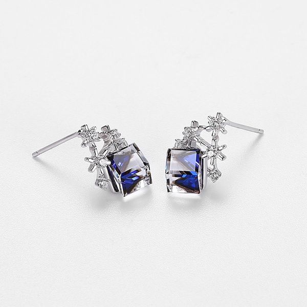 Christmas Snowflake Cubic Swarovski Crystal Post Earrings S925 Sterling Silver