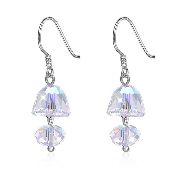 Mushroom Shaped Austrian Crystal Dangle Earrings S925 Sterling Silver