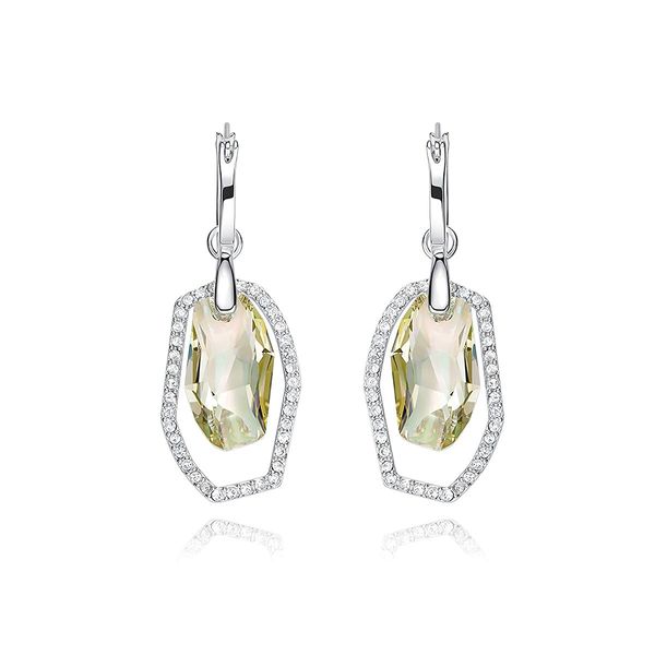 Hollow Olive Yellow Swarovski Style Crystal Earrings Sterling Silver 925 Pendant Ornament