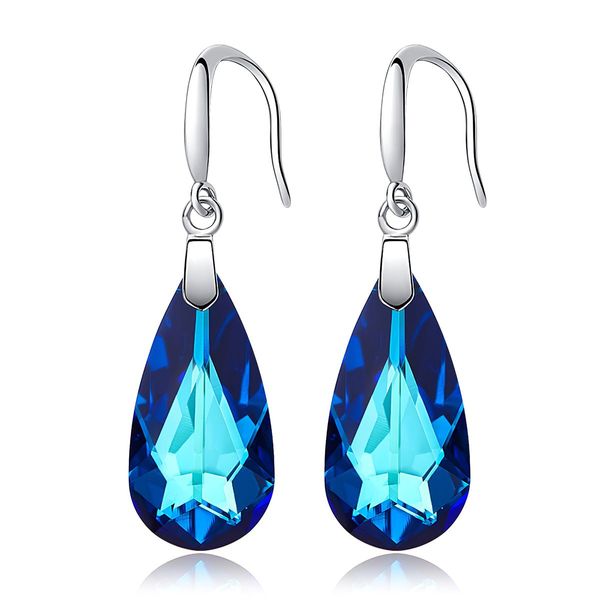 Swarovski Sapphire Crystal Element Drop Earrings Teardrop 925 Sterling Silver Jewelry