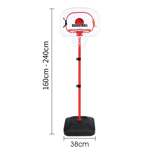 1.6m-2.4m Large Kids Portable Basketball Hoop Stand System Set Adjustable Height Net Ring Ball