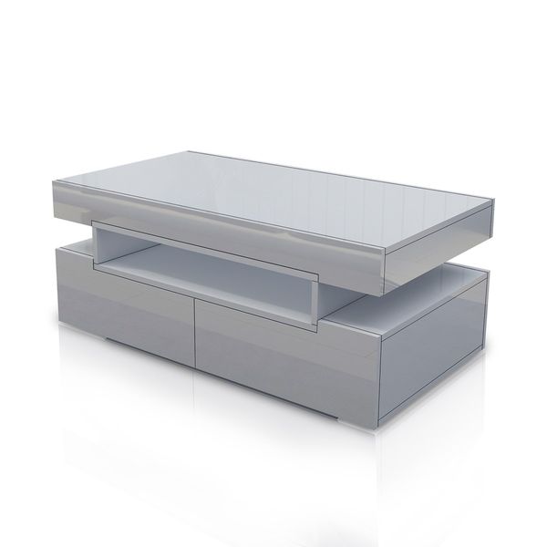 Modern White Coffee Table 4-Drawer Storage Shelf High Gloss Wood Living Room Furniture