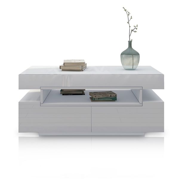 Modern White Coffee Table 4-Drawer Storage Shelf High Gloss Wood Living Room Furniture