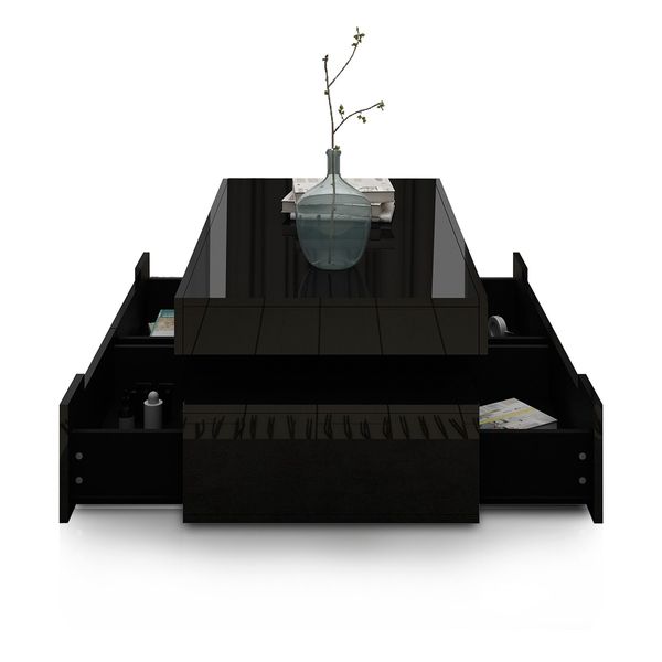 Modern Black Coffee Table 4-Drawer Storage Shelf High Gloss Wood Living Room Furniture