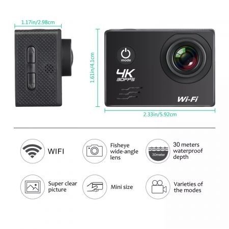 Ultra 4K 30FPS Action Camera Wifi Sporting Camera 2.0 Inch LCD 16 MP Yi Action Camera-Black