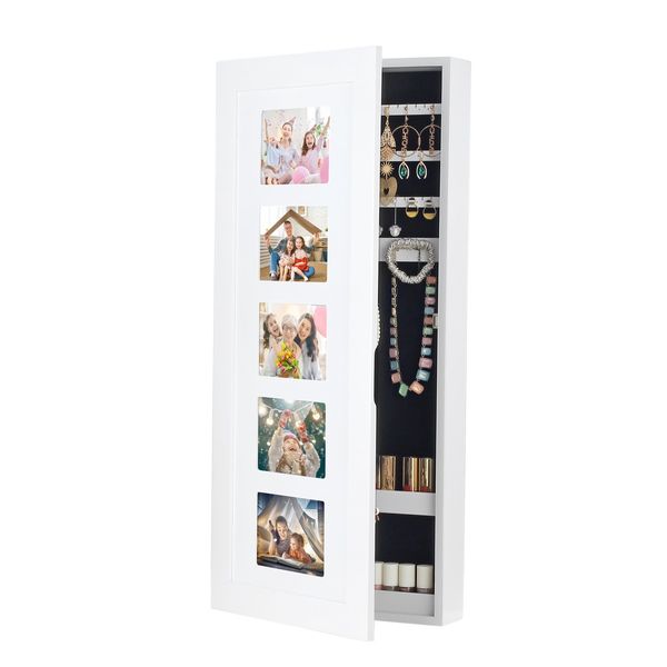 Wall Hanging Jewellery Cabinet Organizer w/ Photo Frames-White