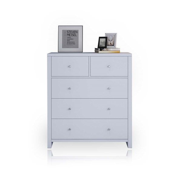 Modern White Tallboy Chest of Drawers Dresser w/3 Large & 2 Half Storage Drawers