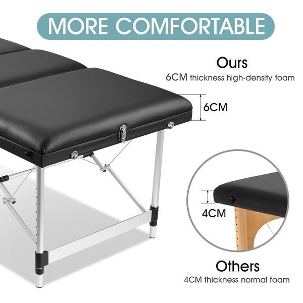 80cm Aluminium Massage Table Bed Therapy Equipment-Black 